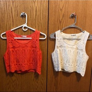Two large lace crop tops